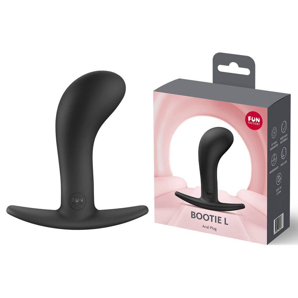 Fun Factory BOOTIE L Black - Black 10.9 cm Large Anal Plug - Silk and Sin