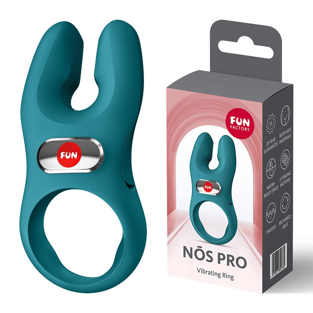 Fun Factory NOS PRO Bottle Green - Bottle Green USB-C Rechargeable Vibrating Cock Ring - Silk and Sin
