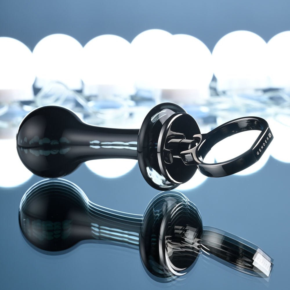 Gender X BLOW POP - Black 12.8 cm Glass Plug with Ring Pull - Silk and Sin