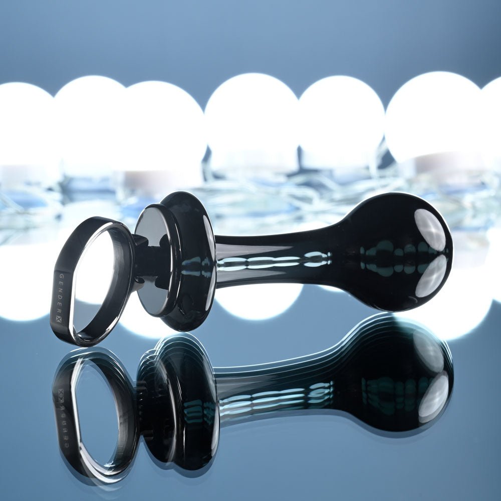 Gender X BLOW POP - Black 12.8 cm Glass Plug with Ring Pull - Silk and Sin