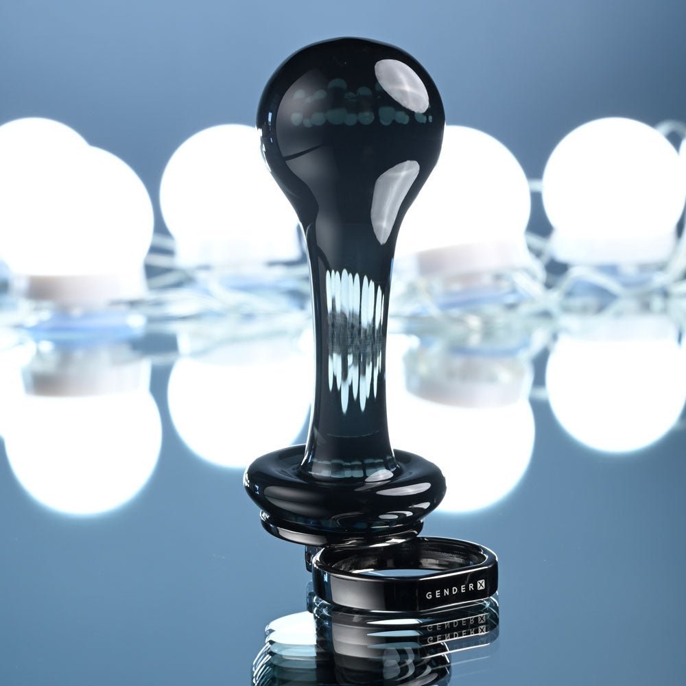 Gender X BLOW POP - Black 12.8 cm Glass Plug with Ring Pull - Silk and Sin