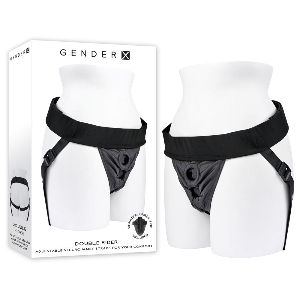 Gender X DOUBLE RIDER - Black Adjustable Strap-On Harness (No Probe Included) - Silk and Sin