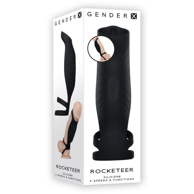 Gender X ROCKETEER - Black USB Rechargeable Vibrating Penis Sleeve - Silk and Sin