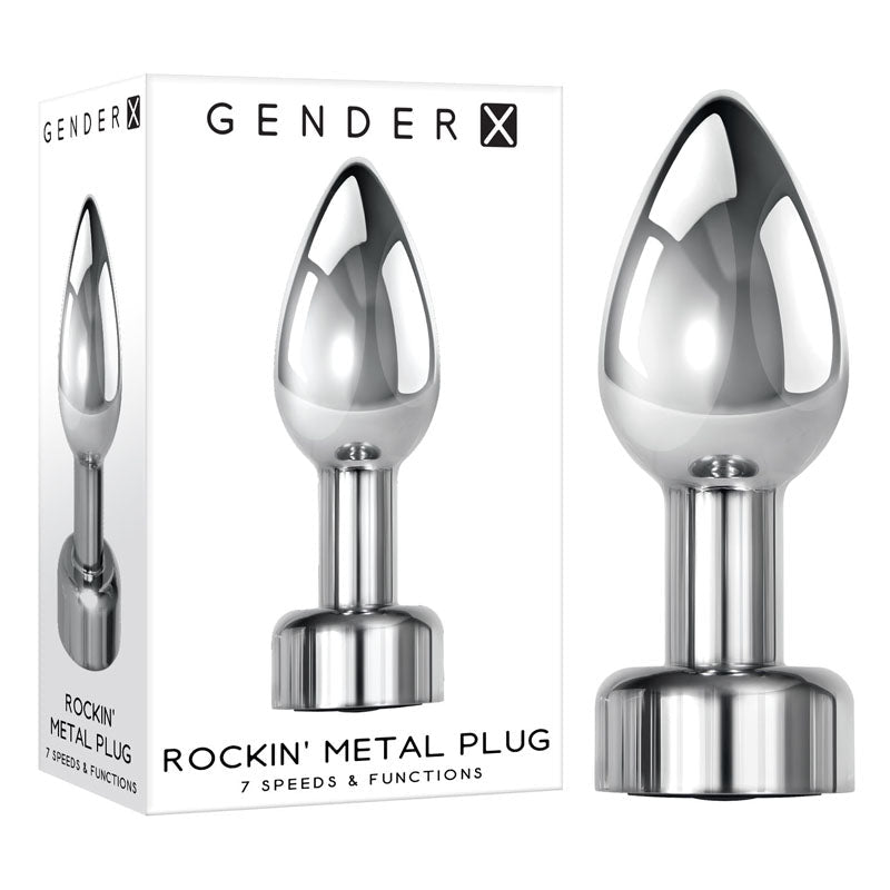 Gender X ROCKIN' METAL PLUG - Metallic 9.3 cm USB Rechargeable Butt Plug - Silk and Sin