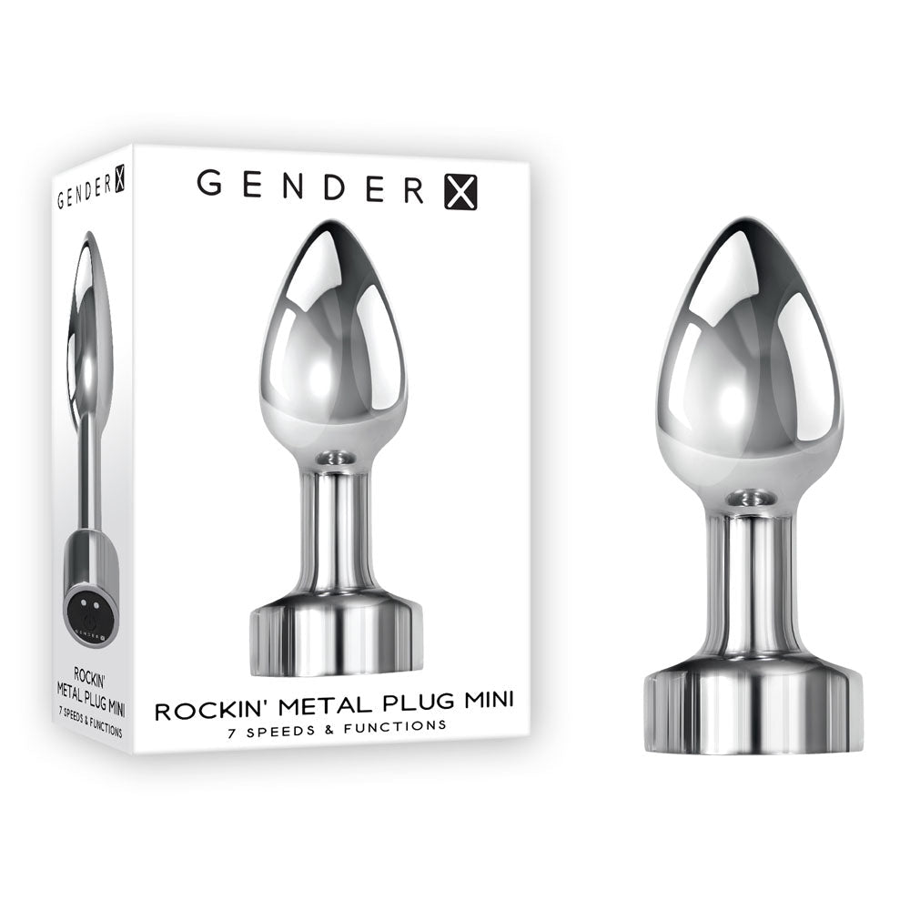 Gender X ROCKIN METAL PLUG MINI - Chrome 7.8 cm USB Rechargeable Vibrating Mini Butt Plug - Silk and Sin