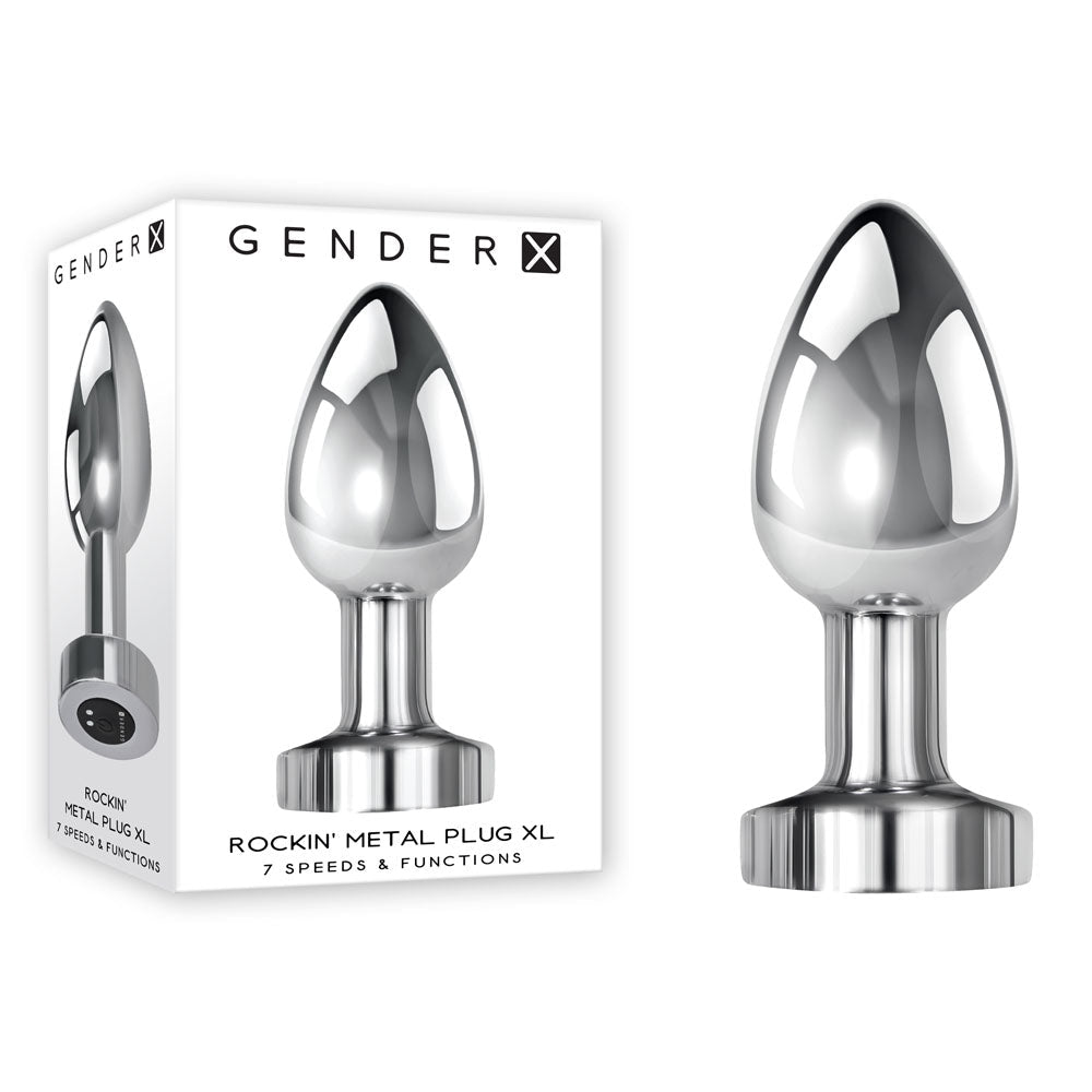 Gender X ROCKIN METAL PLUG XL - Chrome 10.5 cm USB Rechargeable Vibrating XL Butt Plug - Silk and Sin