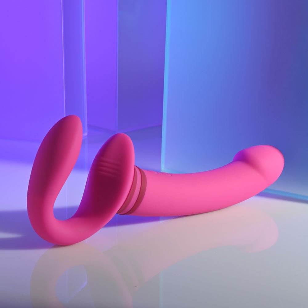 Gender X SHARING IS CARING - Pink 21.9 cm USB Rechargeable Strapless Strap-On - Silk and Sin