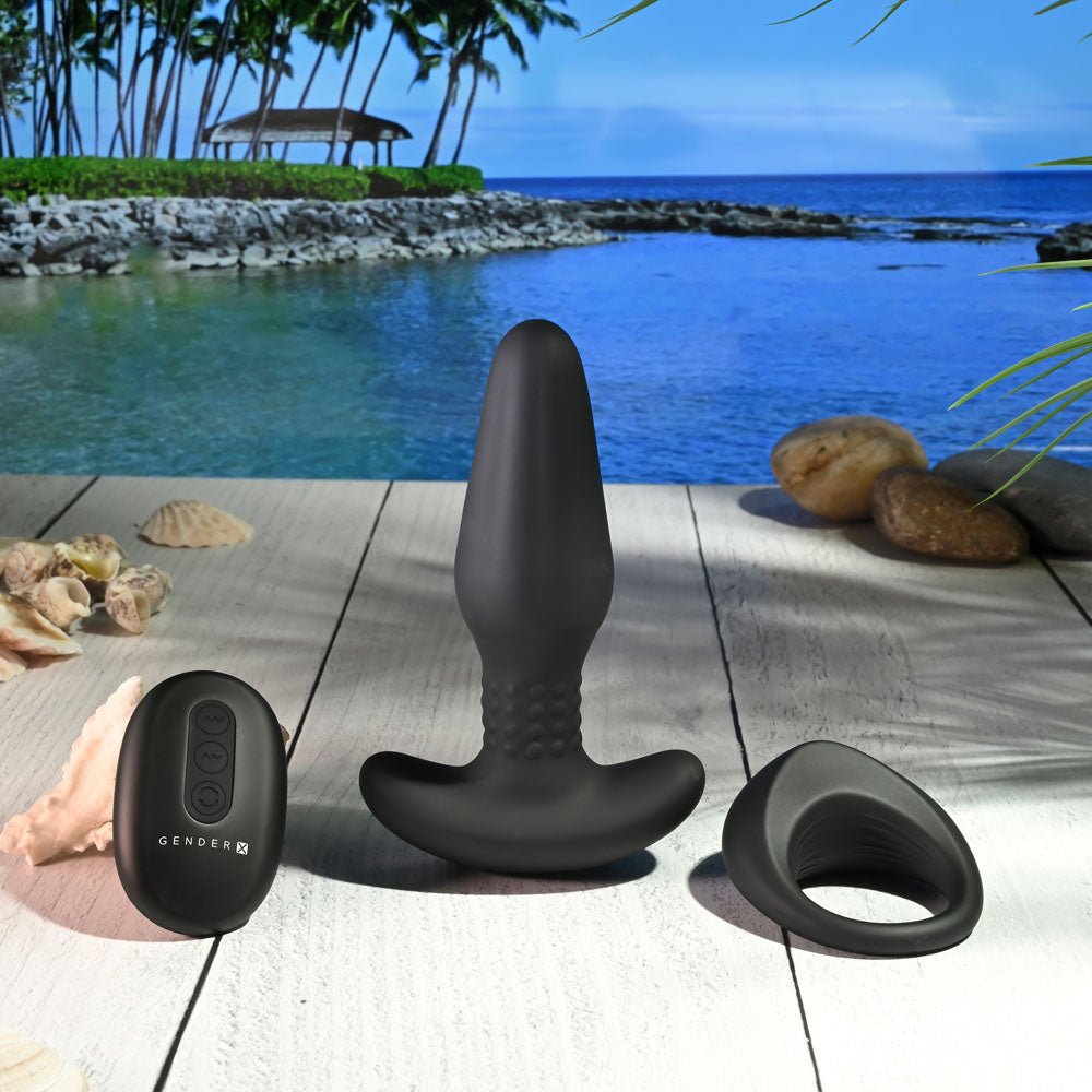 Gender X TEAMWORK - Black USB Rechargeable Rimming Butt Plug & Vibrating Cock Ring - Silk and Sin