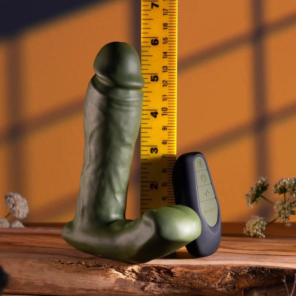 Gender X THE HUNK - Green 15.2 cm USB Rechargeable Thrusting Vibrator with Remote - Silk and Sin