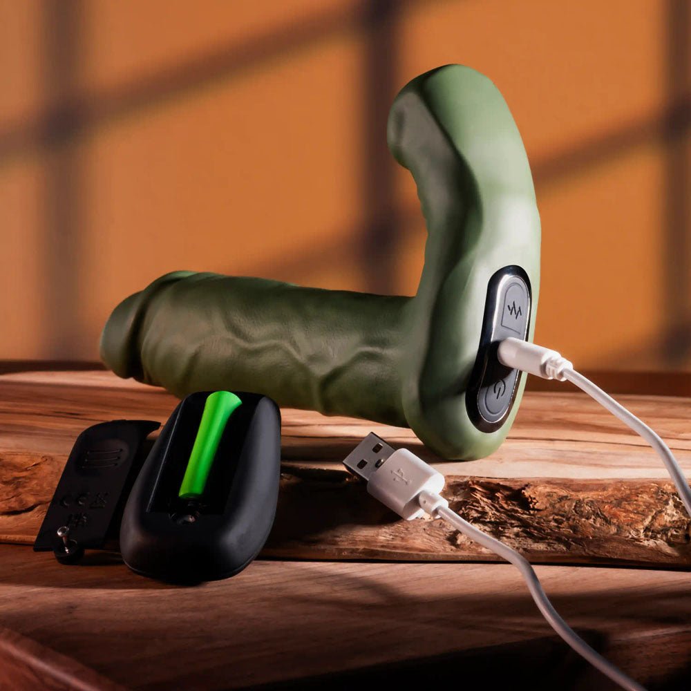 Gender X THE HUNK - Green 15.2 cm USB Rechargeable Thrusting Vibrator with Remote - Silk and Sin