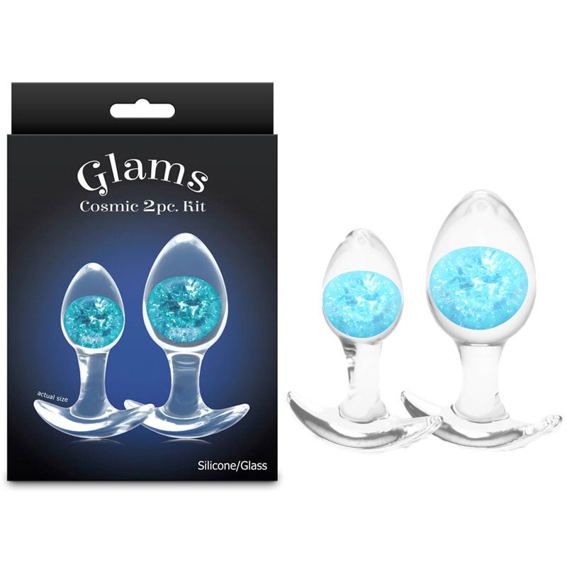 Glams Cosmic 2pc Kit - Blue - Clear/Blue Butt Plugs - Set of 2 Sizes - Silk and Sin