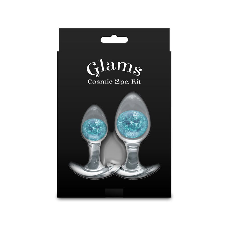 Glams Cosmic 2pc Kit - Blue - Clear/Blue Butt Plugs - Set of 2 Sizes - Silk and Sin