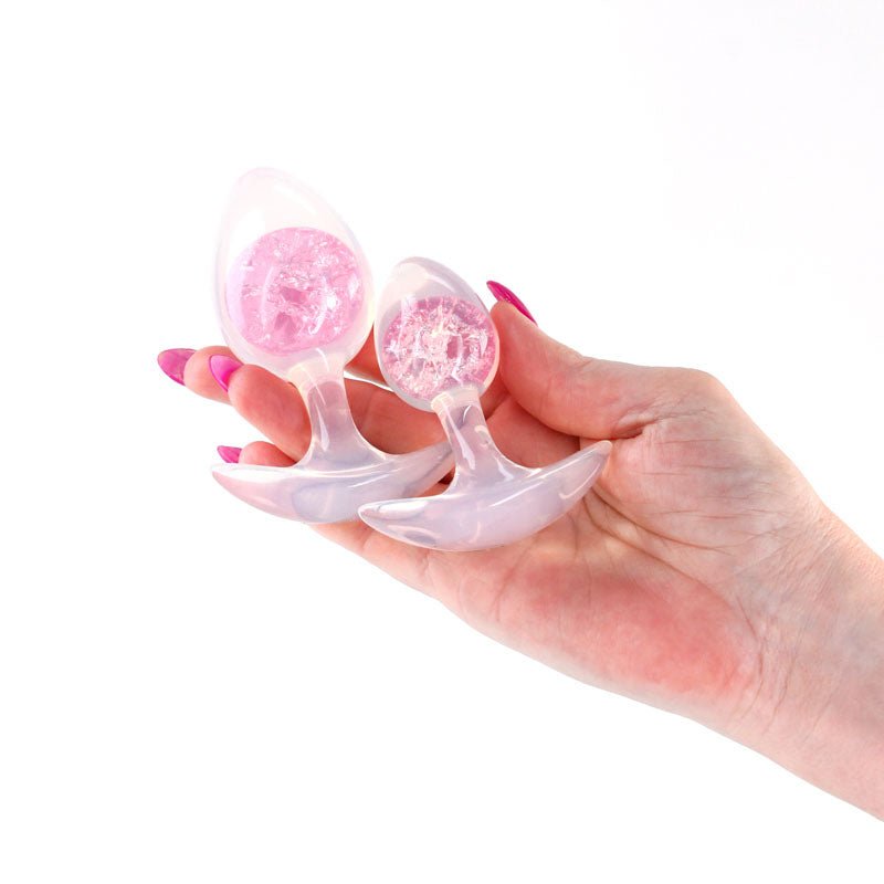 Glams Cosmic 2pc Kit - Pink - Clear/Pink Butt Plugs - Set of 2 Sizes - Silk and Sin
