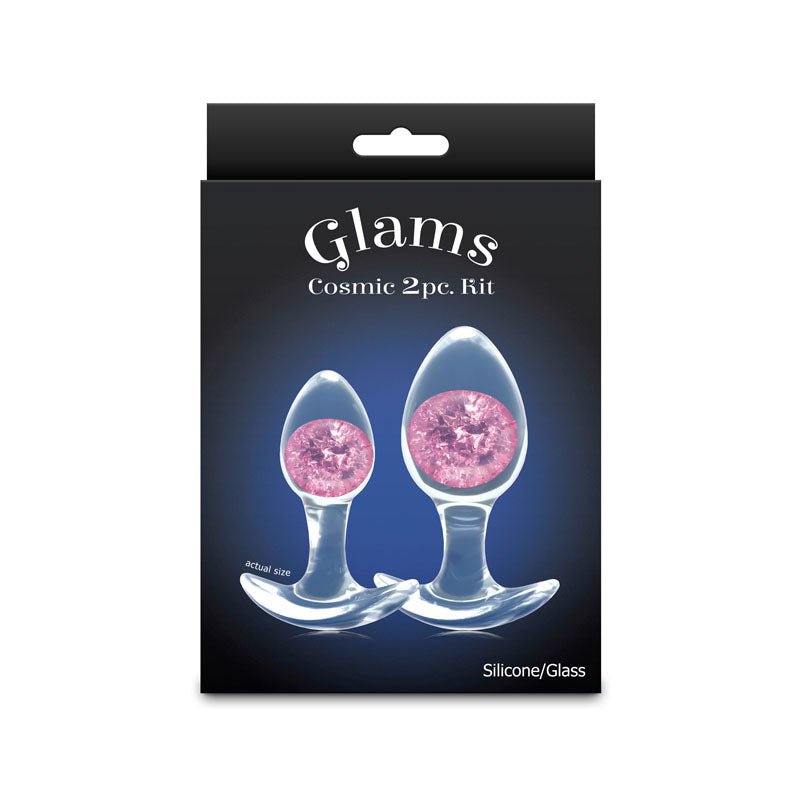Glams Cosmic 2pc Kit - Pink - Clear/Pink Butt Plugs - Set of 2 Sizes - Silk and Sin