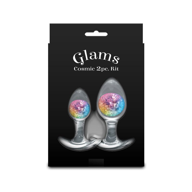 Glams Cosmic 2pc Kit - Rainbow - Clear/Rainbow Butt Plugs - Set of 2 Sizes - Silk and Sin