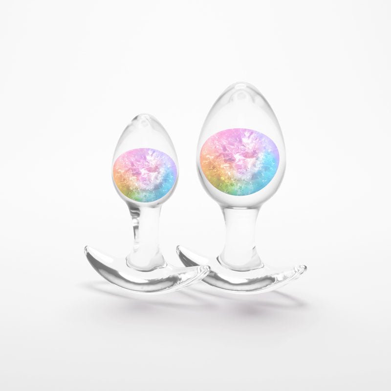 Glams Cosmic 2pc Kit - Rainbow - Clear/Rainbow Butt Plugs - Set of 2 Sizes - Silk and Sin