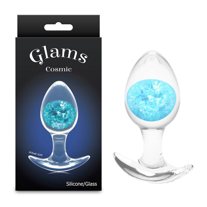 Glams Cosmic - Medium - Blue - Clear/Blue 9.5 cm Small Butt Plug - Silk and Sin