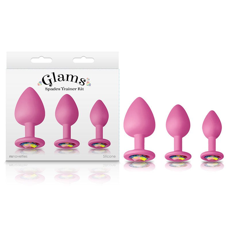 Glams Spades Trainer Kit - Pink Butt Plugs with Gems - Set of 3 Sizes - Silk and Sin