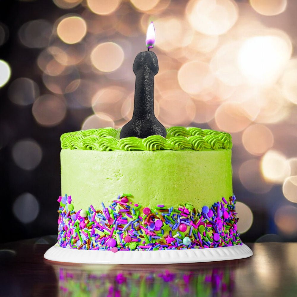 Glitterati Black Glitter Penis Candle - Black 10 cm Penis Party Candle - Silk and Sin