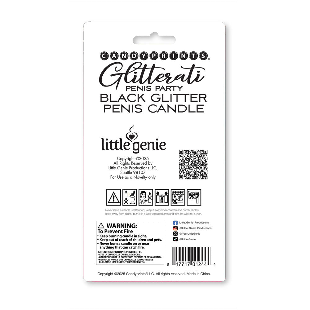 Glitterati Black Glitter Penis Candle - Black 10 cm Penis Party Candle - Silk and Sin