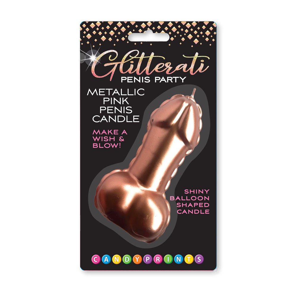 Glitterati Metallic Pink Penis Candle - Rose Gold 10 cm Penis Party Candle - Silk and Sin