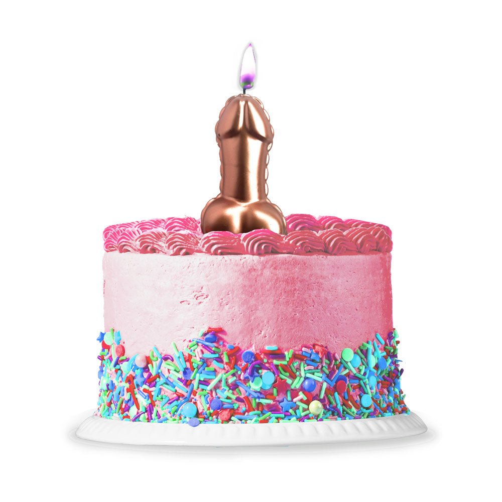 Glitterati Metallic Pink Penis Candle - Rose Gold 10 cm Penis Party Candle - Silk and Sin