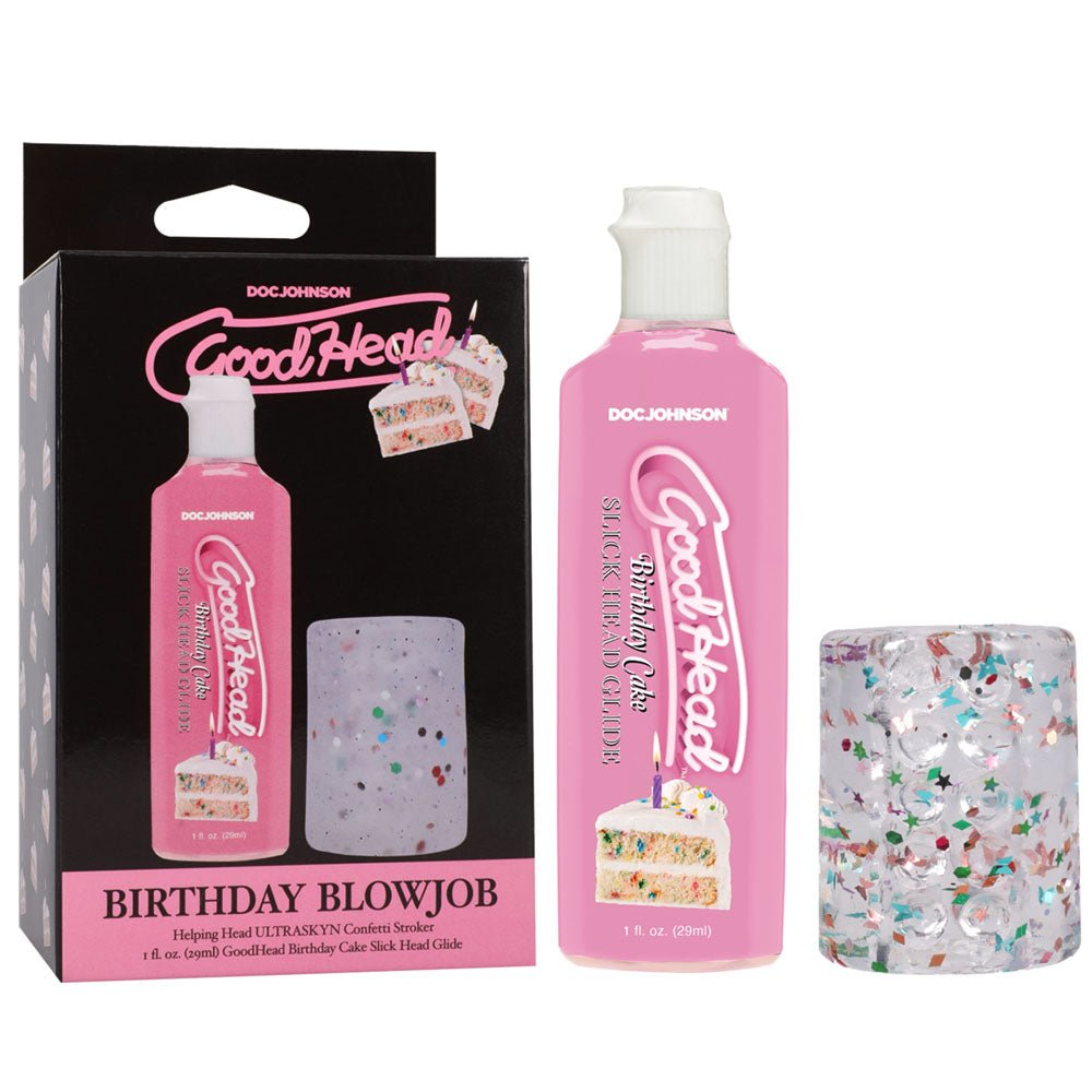 GoodHead Birthday Blowjob Kit - Birthday Cake GoodHead Glide with Helping Head Stroker - Silk and Sin