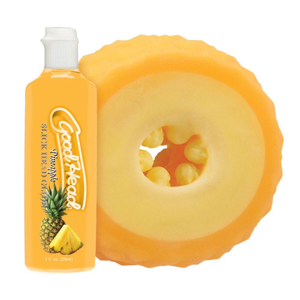 GoodHead Pineapple Blowjob Set - Pineapple Stroker with Pineapple Flavoured Lubricant 30 ml Bottle - Silk and Sin