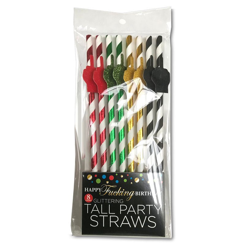 Happy Fucking Birthday Tall Party Straws - Party Straws - 8 Pack - Silk and Sin