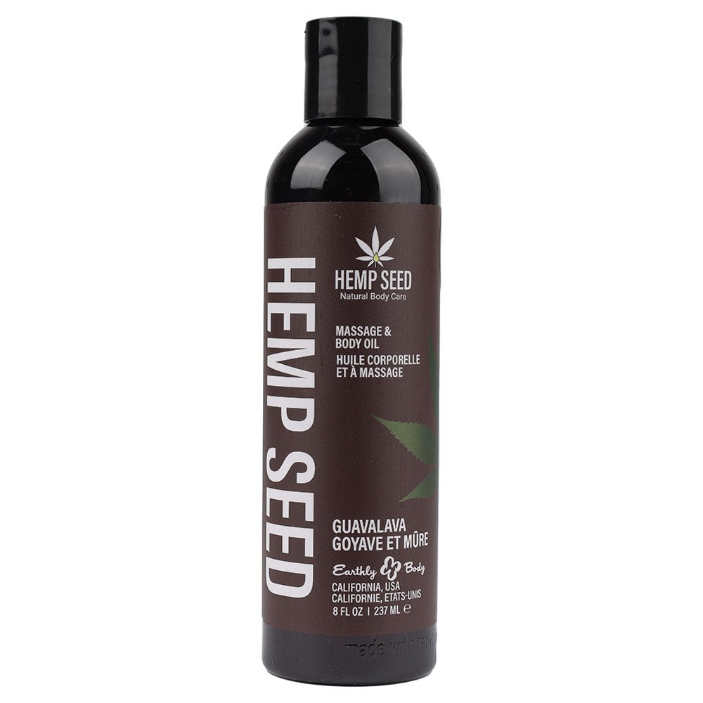 Hemp Seed Massage & Body Oil - Guavalava (Guava & Blackberry) Scented - 237 ml Bottle - Silk and Sin