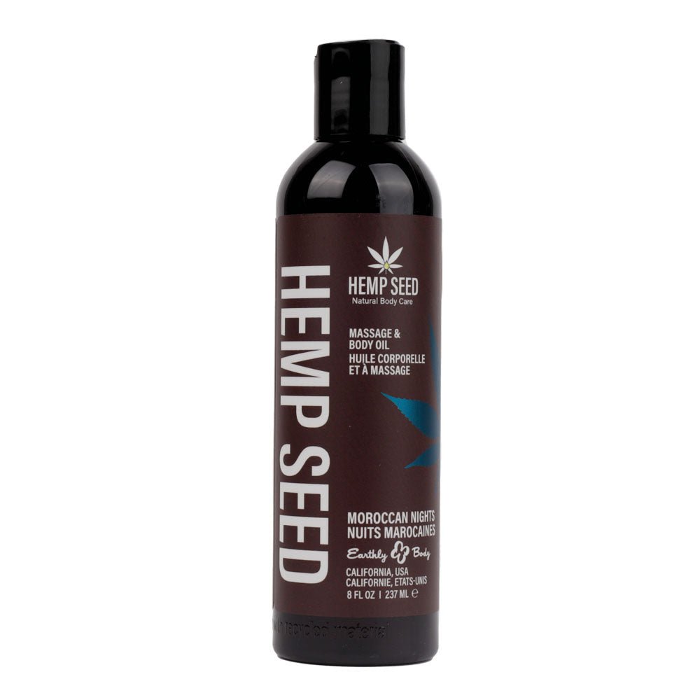 Hemp Seed Massage & Body Oil - Moroccan Nights (Earthy & Spicy-Sensual) Scented - 237 ml Bottle - Silk and Sin