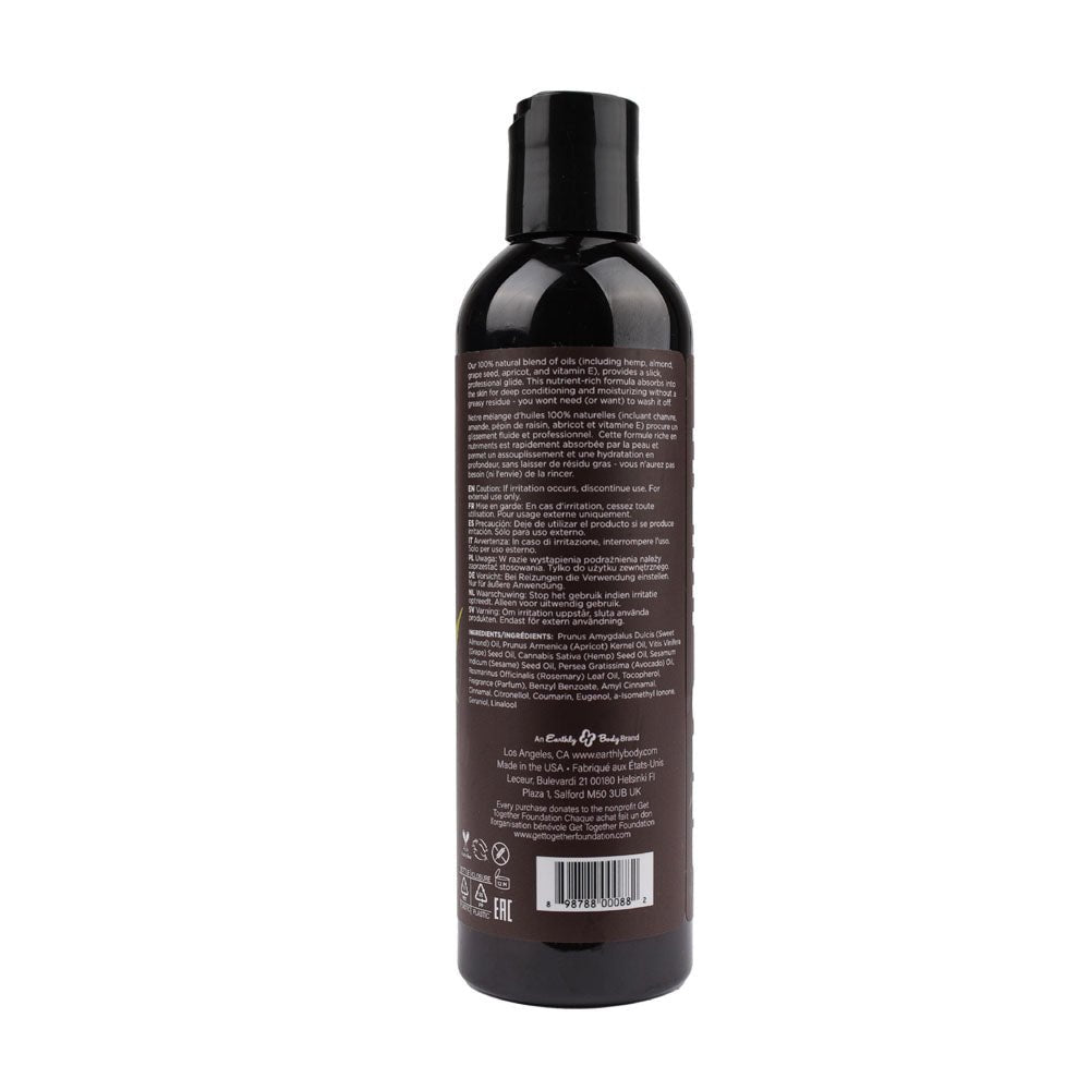 Hemp Seed Massage & Body Oil - Nag Champa (East Indian Incense) Scented - 237 ml Bottle - Silk and Sin
