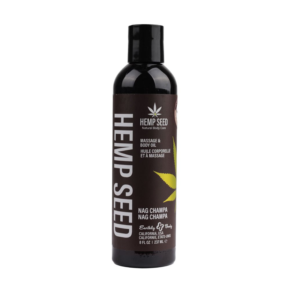 Hemp Seed Massage & Body Oil - Nag Champa (East Indian Incense) Scented - 237 ml Bottle - Silk and Sin