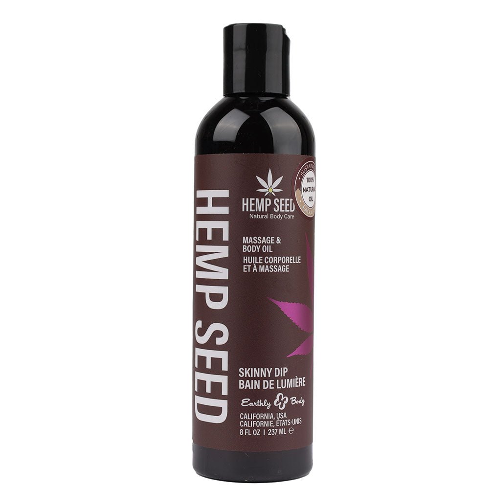 Hemp Seed Massage & Body Oil - Skinny Dip (Vanilla & Fairy Floss) Scented - 237 ml Bottle - Silk and Sin