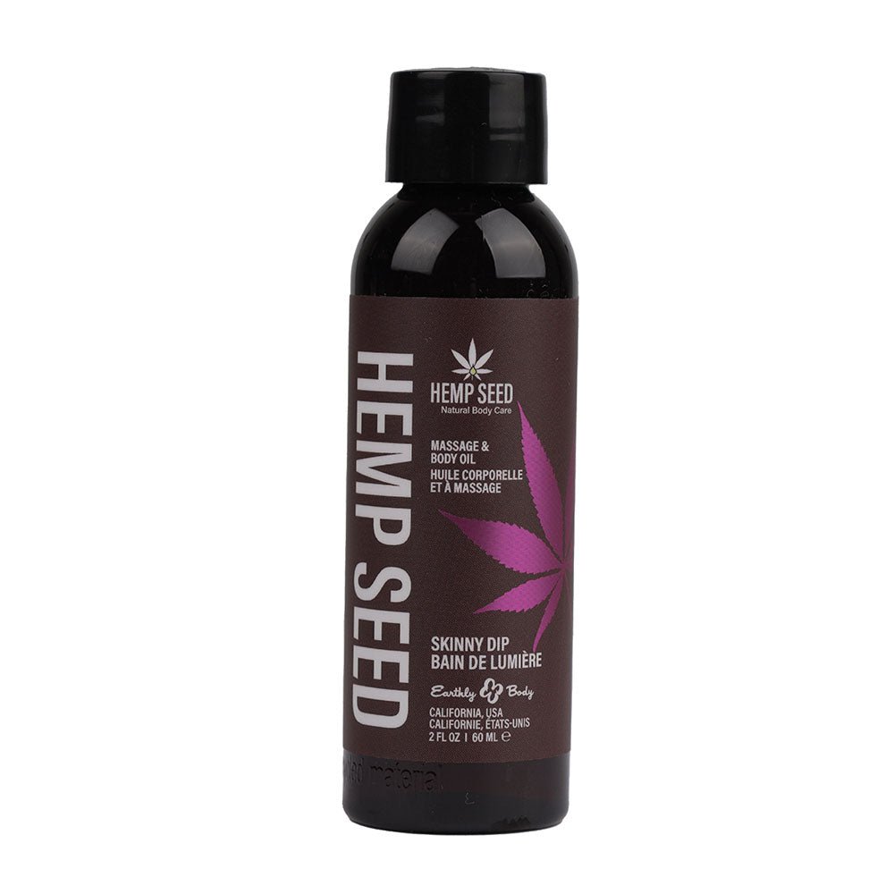 Hemp Seed Massage & Body Oil - Skinny Dip (Vanilla & Faiy Floss) Scented - 59 ml Bottle - Silk and Sin
