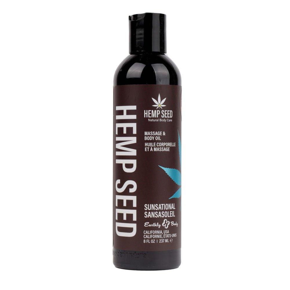 Hemp Seed Massage & Body Oil - Sunsational (Italian Bergamot, Juniper Berries & White Wood) Scented - 237 ml Bottle - Silk and Sin