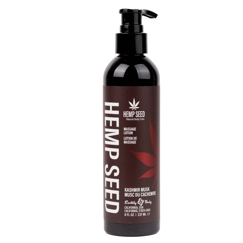 Hemp Seed Massage Lotion - Kashmir Musk (Brandy, Jasmine, Cedarwood Musk) Scented - 237 ml Bottle - Silk and Sin