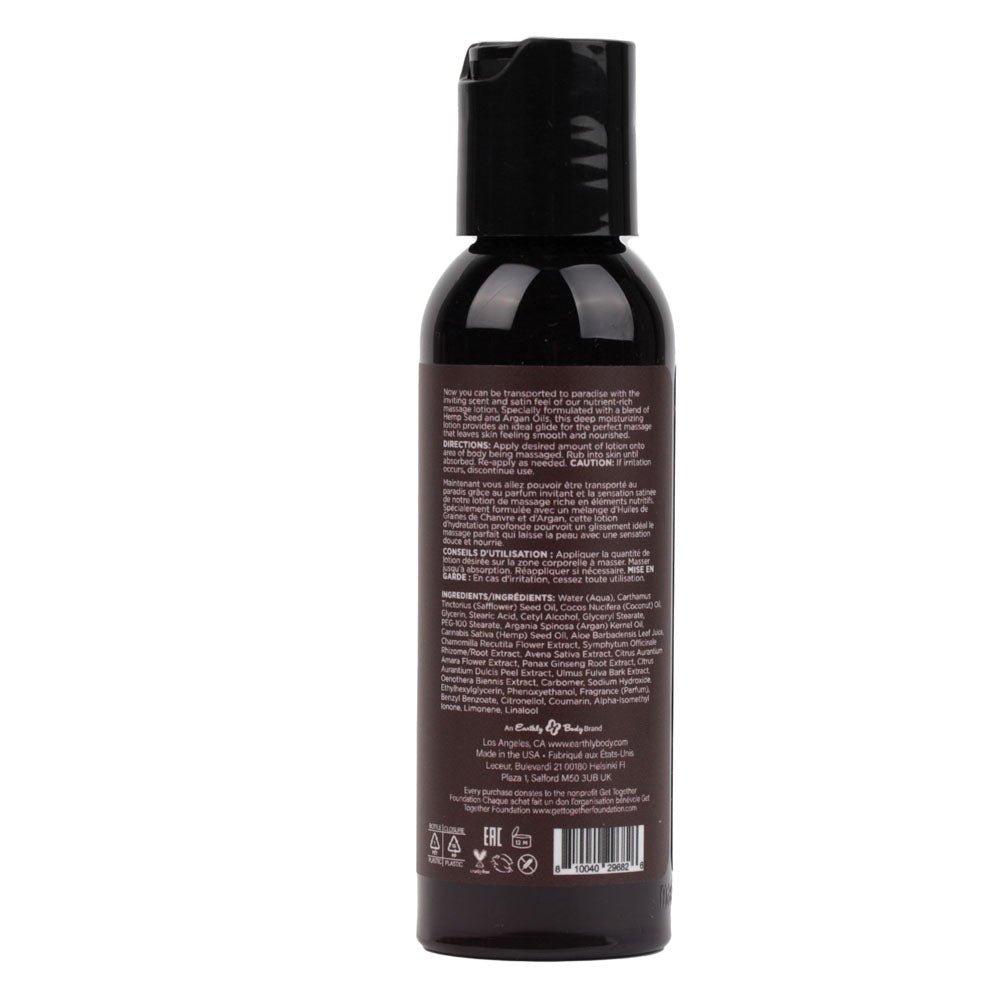 Hemp Seed Massage Lotion - Kashmir Musk (Brandy, Jasmine, Cedarwood Musk) Scented - 59 ml Bottle - Silk and Sin