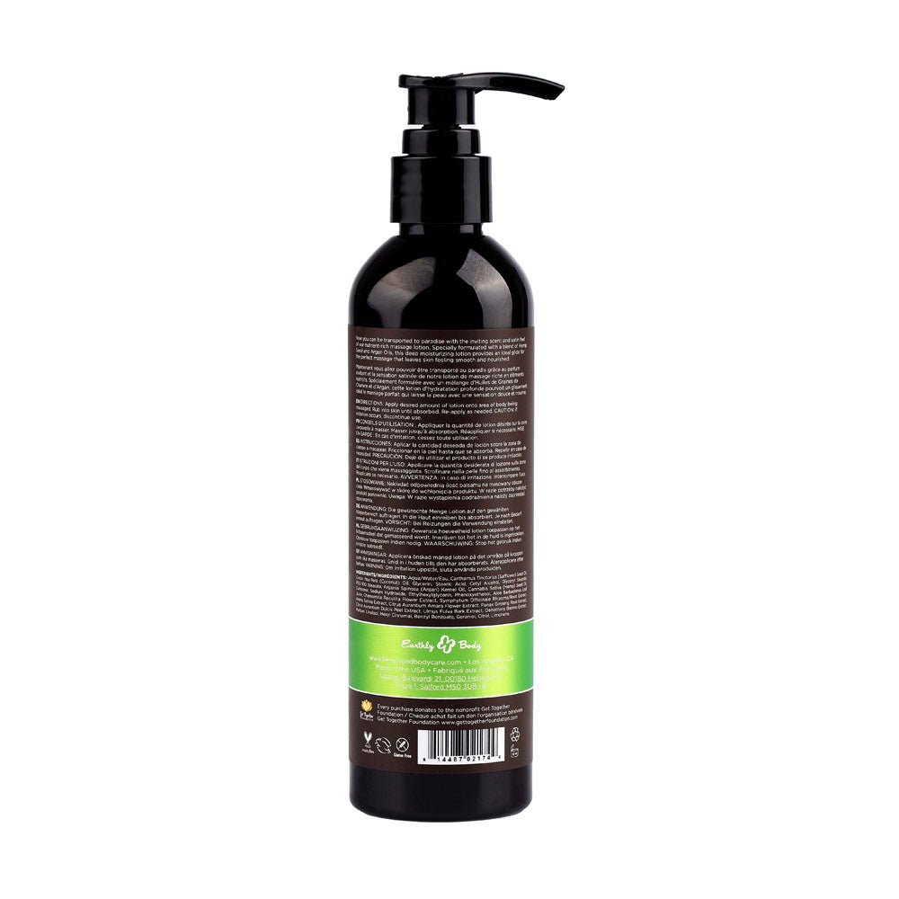 Hemp Seed Massage Lotion - Naked In The Woods (White Tea & Ginger) Scented - 237 ml Bottle - silkandsin