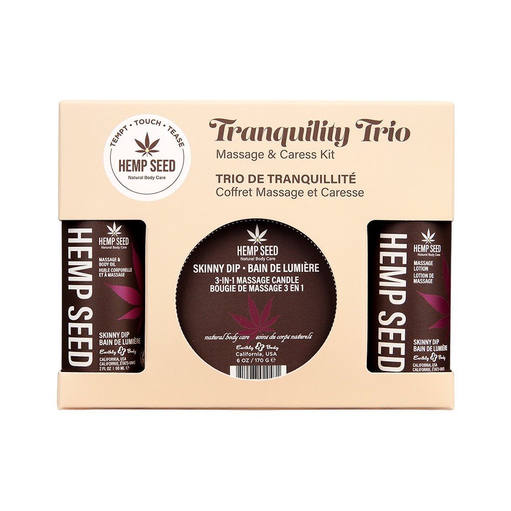 Hemp Seed Tranquility Trio - Skinny Dip - Skinny Dip Scented Massage & Caress Kit - 3 Piece Kit - silkandsin