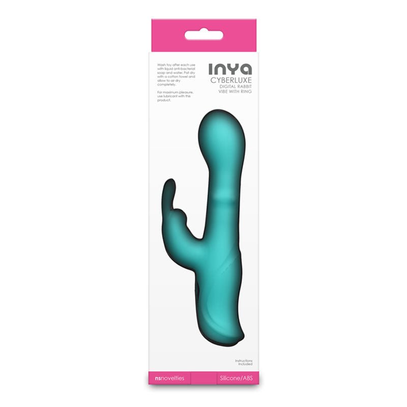 INYA Cyberluxe - Aqua - Aqua 18 cm USB Rechargeable Rabbit Vibrator with Sliding Ring Shaft - Silk and Sin
