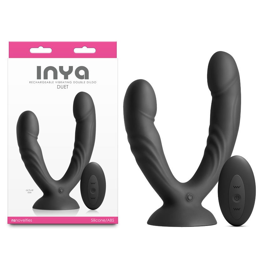 INYA Duet - Black - Black USB Rechargeable Vibrating Double Dildo with Wireless Remote - Silk and Sin