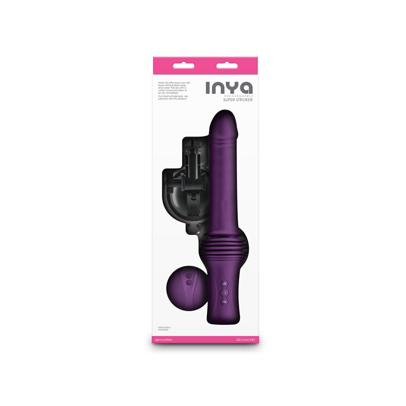INYA Super Stroker - Purple - Purple 36.8 cm USB Rechargeable Thrusting Vibrator with Remote Control & Stand - Silk and Sin