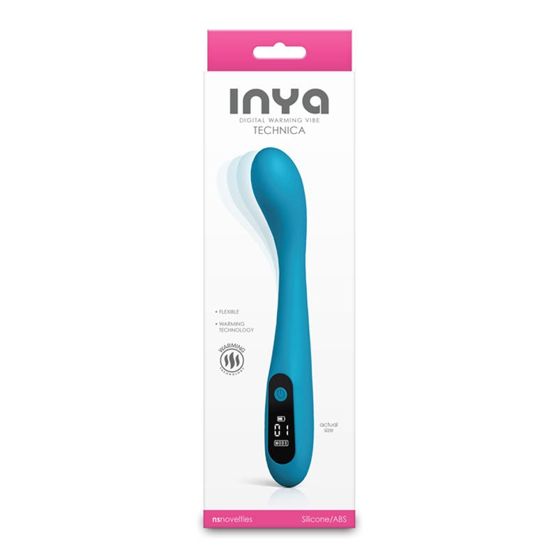 INYA Technica - Teal - Teal 19.2 cm USB Rechargeable Warming Vibrator - Silk and Sin