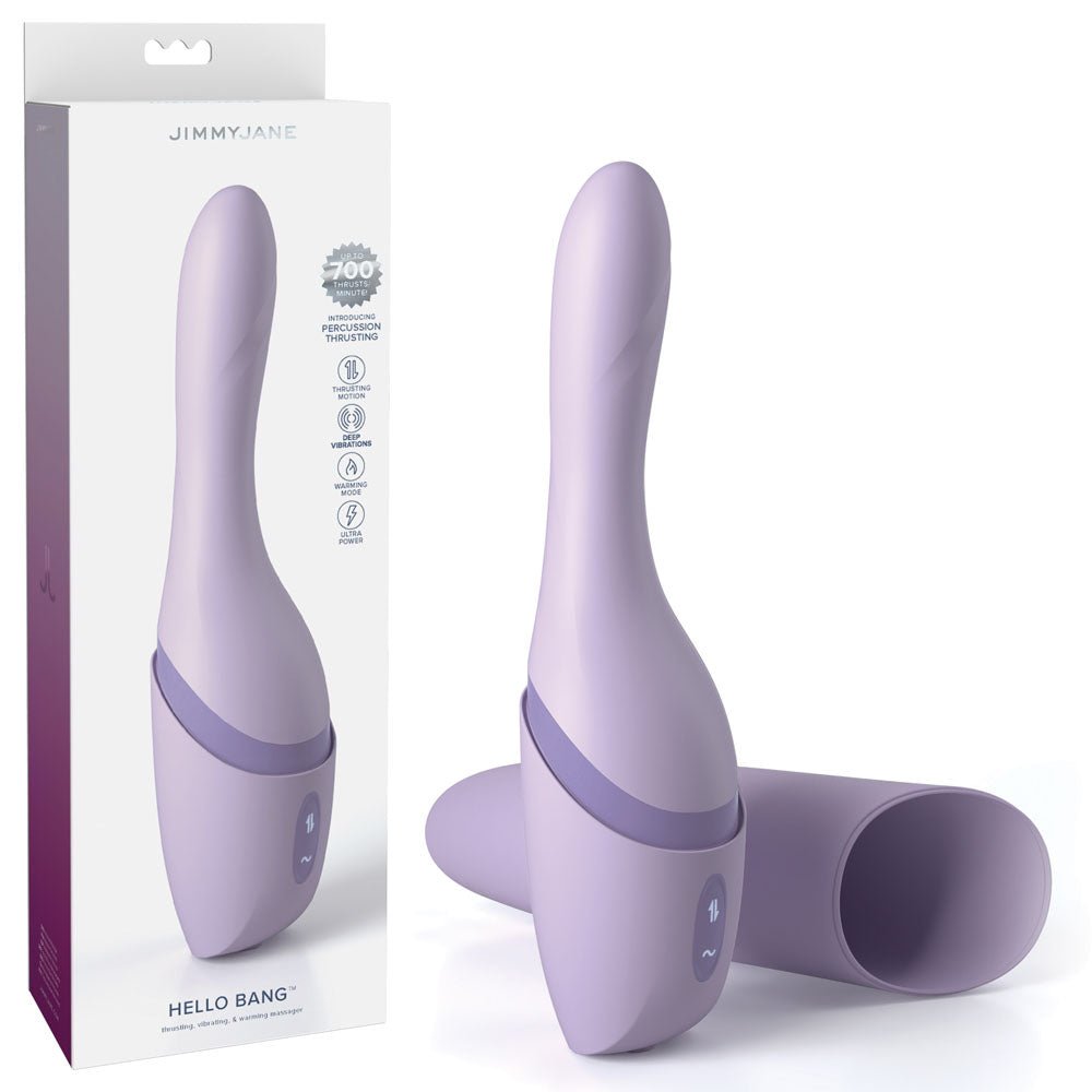 JimmyJane Hello Bang - Purple 27 cm USB Rechargeable Warming & Thrusting Vibrator - Silk and Sin