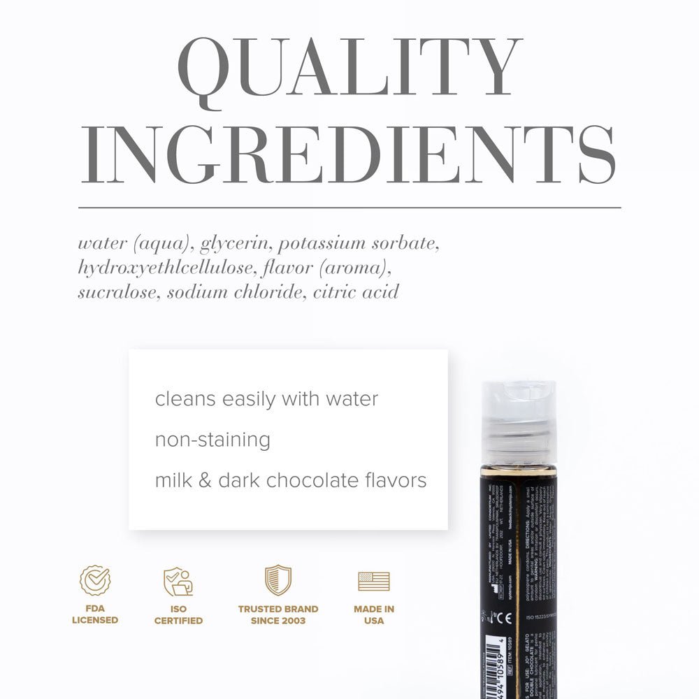 JO Gelato Decadent Double Chocolate Lubricant - 30 mL - Chocolate Flavoured Water Based Lubricant - 30 ml Bottle - Silk and Sin