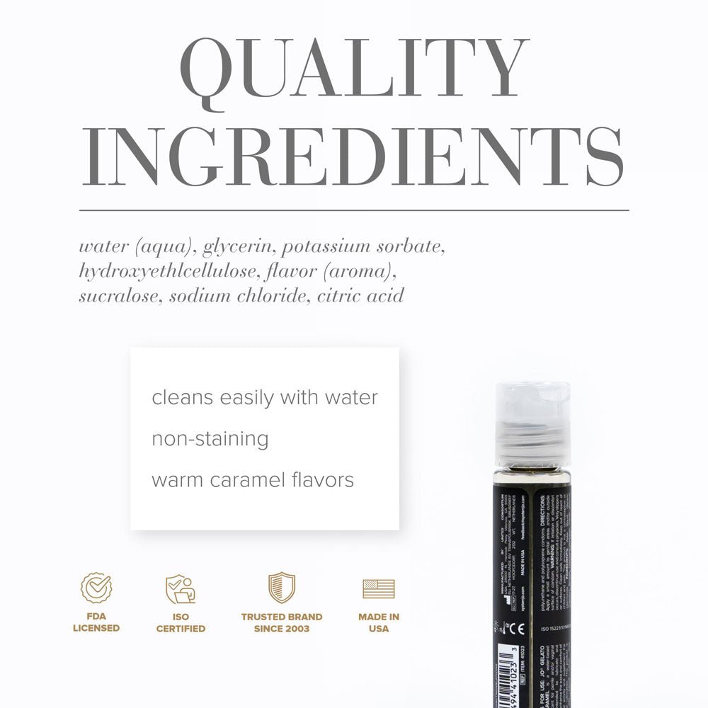 JO Gelato Salted Caramel Lube - 30 mL - Salted Caramel Flavoured Water Based Lubricant - 30 ml Bottle - Silk and Sin