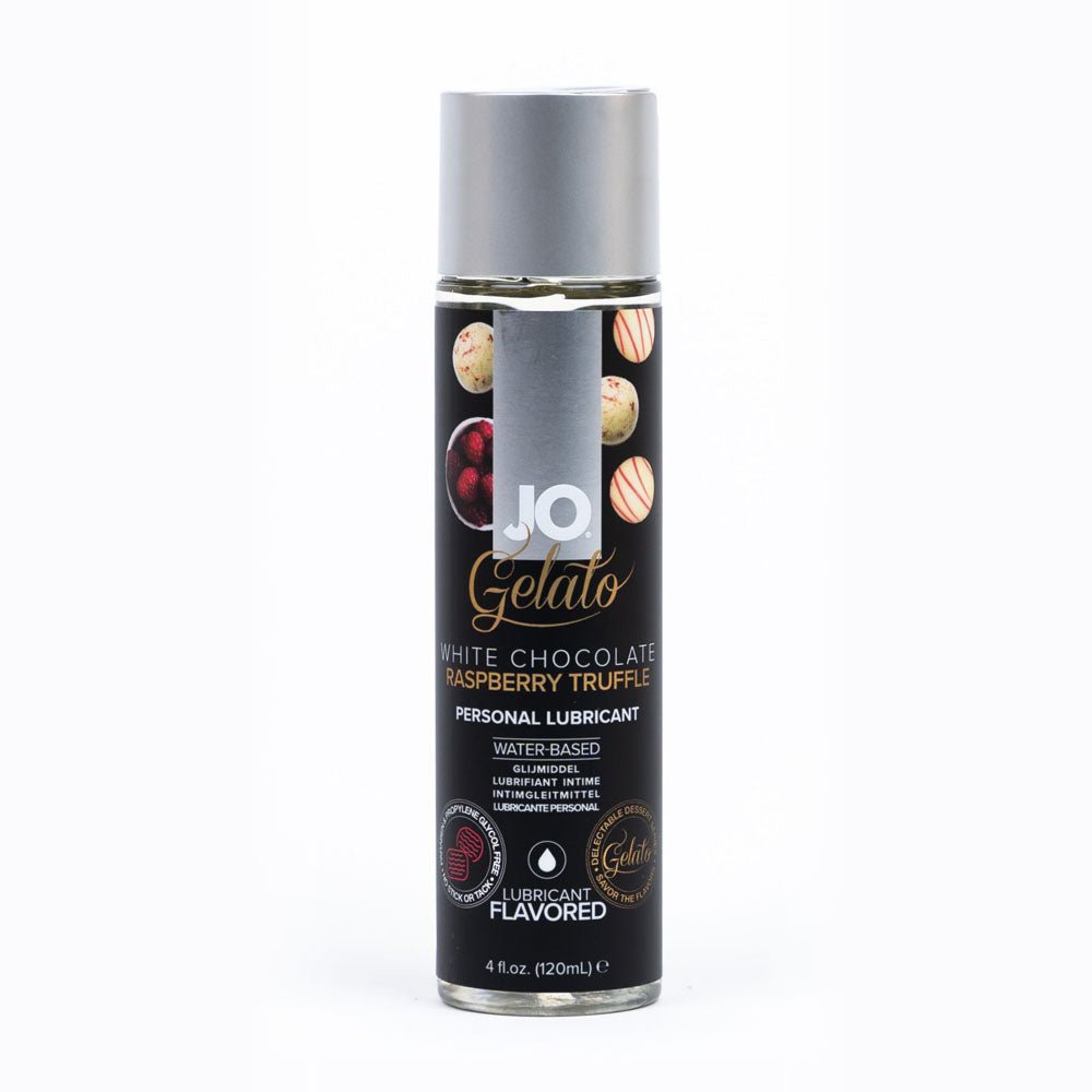 JO Gelato White Chocolate Raspberry Lube - 120 mL - White Chocolate Raspberry Flavoured Water Based Lubricant - 120 ml Bottle - Silk and Sin
