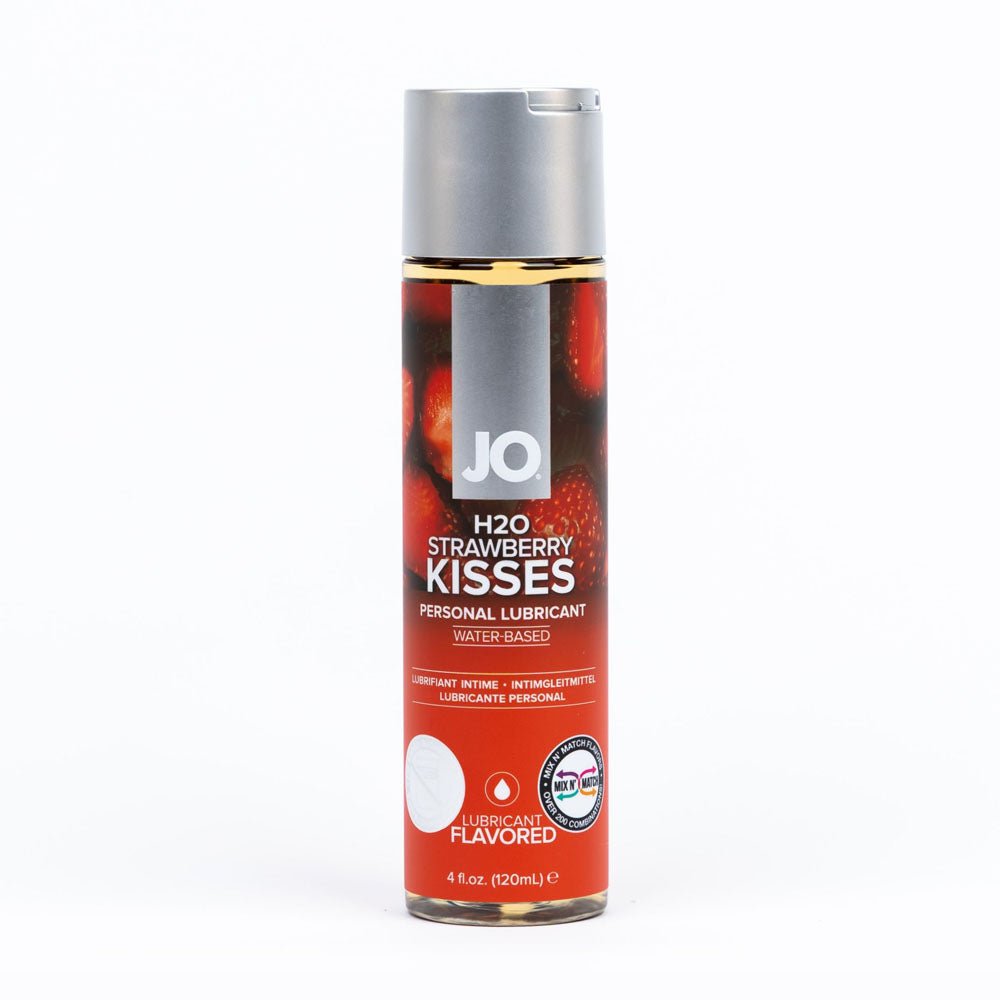 JO H2O Strawberry Kisses Lube - 120 mL - Strawberry Flavoured Water Based Lubricant - 120 ml Bottle - Silk and Sin