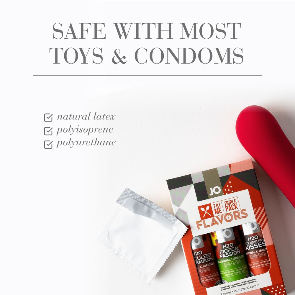 JO Tri-Me Triple Pack Flavours Gift Set - Strawberry, Watermelon and Tropic Passion Flavoured Lubes - 3 Pack - Silk and Sin